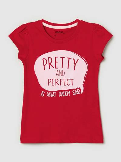 MAX Girls Typography, Printed Pure Cotton T Shirt