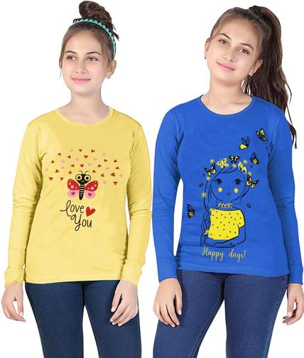 WIN 2 Baby Girls Printed Cotton Blend Regular T Shirt