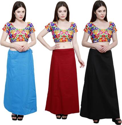 Pistaa Turquoise Blue, Deep Maroon and Black Cotton Blend Petticoat