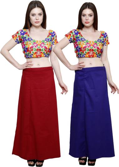 Pistaa Deep Maroon and Royal Blue Cotton Blend Petticoat