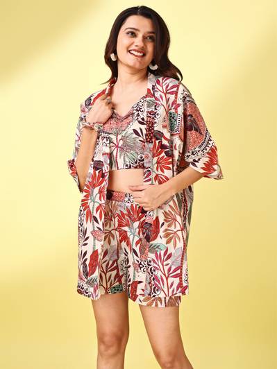 Klikniz Shirt Regular Shorts Co-ords Set with Jacket