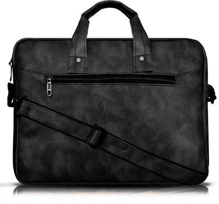 Pritha Black Color Faux Leather 10L Office Laptop Bag For Men & Women PC-BG27 Waterproof Messenger Bag