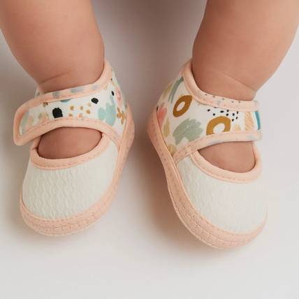 Neska Moda 6 To 12 Months Baby Girls Soft Cotton Printed Velcro Belly Sandal/Booties Booties