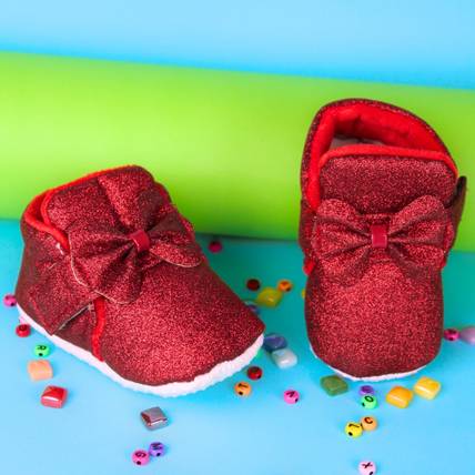 Neska Moda 6 To 12 Months Baby Girls Cotton Velcro Shoes/ Booties