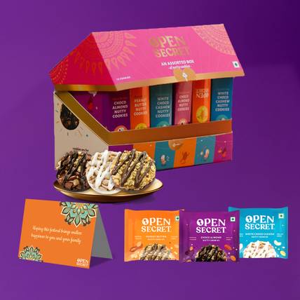 OPEN SECRET Festive Chocolate Gift Box, with Dry Fruit Cookies and Card Bites
