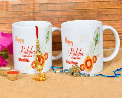 PRIDE STORE PS_brother bhabhi mug with pecok and a rakhi Assorted Gift Box