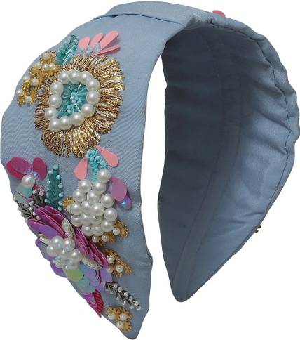 Matkooz GIRLS BEAUTIFUL GOLDEN ZARI FLORAL EMBROIDERY Hair Band