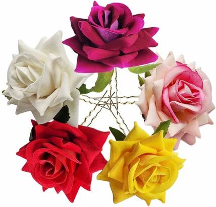 Rudrika Hair Extension Artificial Roses U-Shape Colored Roses Hair Styling Accessory Hair Pin