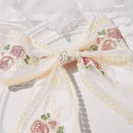Alucia Large White Lace Flower Embroidery Bow Aligator Hair Clip Hair Clip