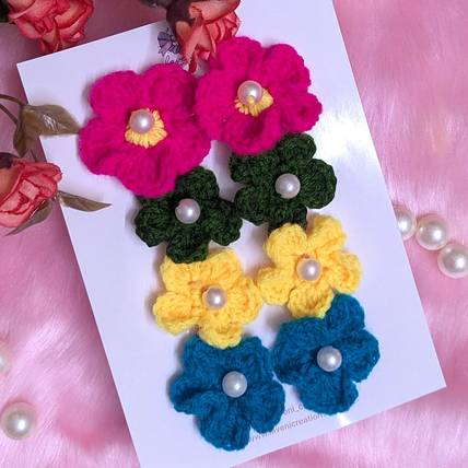 Laveni Creations Handmade Crochet Flower Rubber Bands Combo, Rubber Band