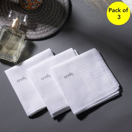 one8 By Virat Kohli Men's Anti-Bacterial Premium Cotton Handkerchief (Set of 3) ["White"] Handkerchief