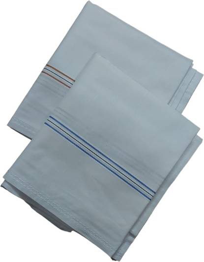 kogar Men's 100% Cotton Striped Handkerchief (White, XXL) - ["White"] Handkerchief