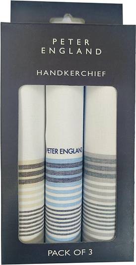 PETER ENGLAND Men's Cotton Color Border ["White, Blue, Grey & Beige"] Handkerchief