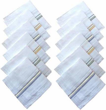 Prapti Fashion Premium Quality Men's/ Boy's Pure Cotton White Multicolor Cotton Hankies/ Hanky/ ["Multicolor"] Handkerchief (Pack of 6) ["White"] Handkerchief