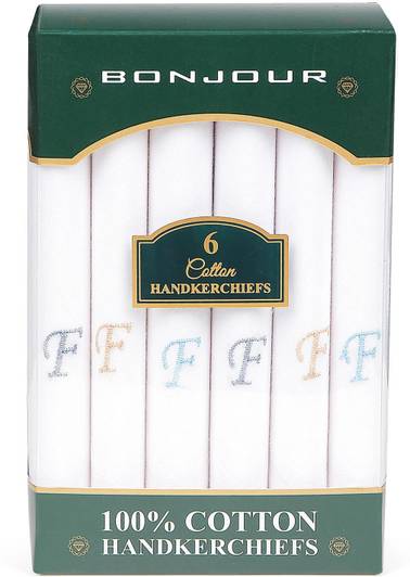 BONJOUR Men's embroidered initial cotton handkerchief-F ["White"] Handkerchief