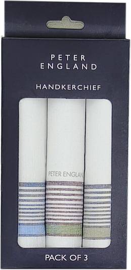 PETER ENGLAND Men's Cotton Color Border ["White, Blue, Green & Beige"] Handkerchief