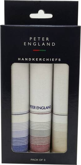 PETER ENGLAND Men's Cotton Color Border ["Beige,Blue & Maroon"] Handkerchief