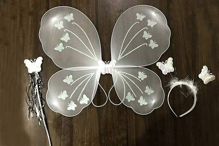 KUNYA Girls Butterfly Fairy Angel Wing, Wand and Hairband Kids Costume Wear