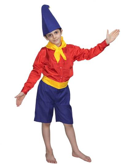 KAKU FANCY DRESSES Noddy Cartoon Costume For Boys & Girls, Theme Party Dress - Red & Blue, 3-4 Yrs Kids Costume Wear