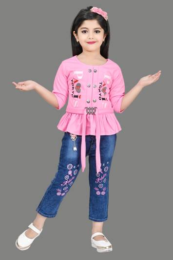Litikit Fashion Girls Barbie Party(Festive) Top Jeans