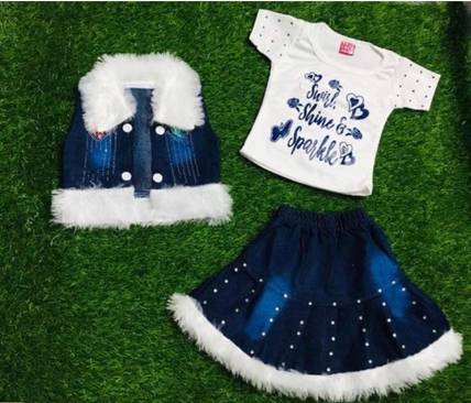 I Naina Dresses Girls Party(Festive) Jacket Top, Skirt