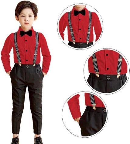 FROQUILIZ Baby Boys Casual Shirt Bow Tie, Pant, Suspenders