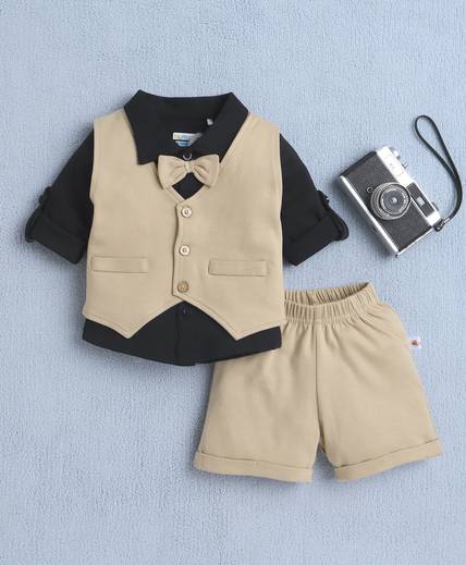 BUMZEE Boys Party(Festive) Shirt Shorts, Waistcoat