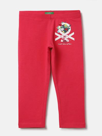 यूनाइटेड कलर्स ऑफ़ बेनेटन लड़कियों के लिए कैज़ुअल प्रिंटेड कॉटन ब्लेंड केप्री