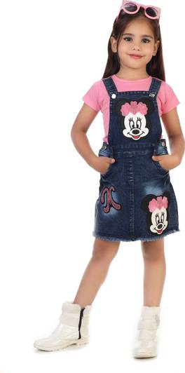 Mynxe Dungaree For Girls Casual Printed Denim, Pure Cotton