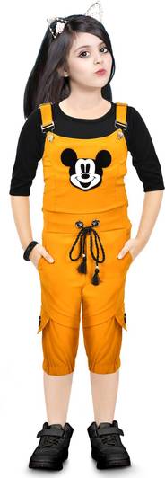 NewNaivety Dungaree For Girls Casual Printed Cotton Blend