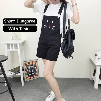LEETOS Dungaree For Girls Casual Printed Cotton Blend