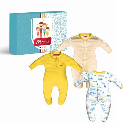 VParents Romper For Baby Boys & Baby Girls Printed, Striped, Solid Hosiery
