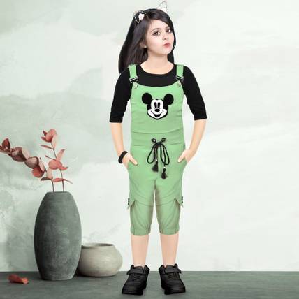 NAIIVETY Dungaree For Girls Casual Printed Cotton Blend
