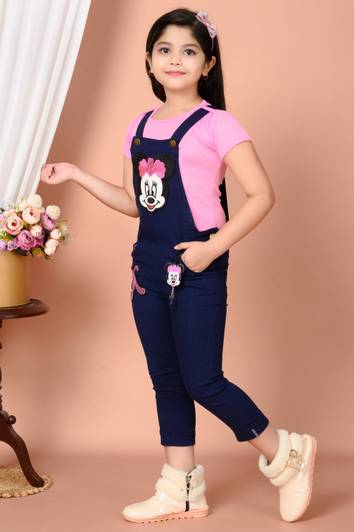 R8 CHOICE Dungaree For Girls Graphic Print Denim