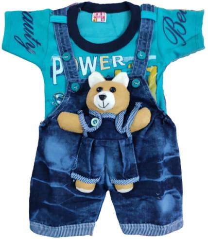 Kanhaa Dungaree For Boys & Girls Casual Printed, Applique Denim