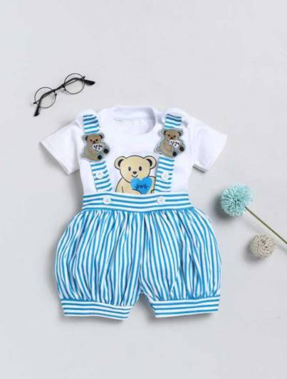 Tintin Dungaree For Baby Boys & Baby Girls Casual Striped Cotton Blend