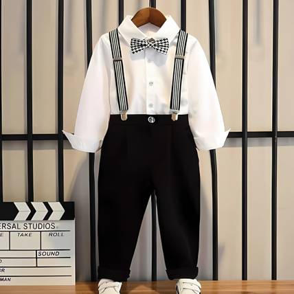 KRIYU CREATION Dungaree For Boys Party Solid Cotton Blend