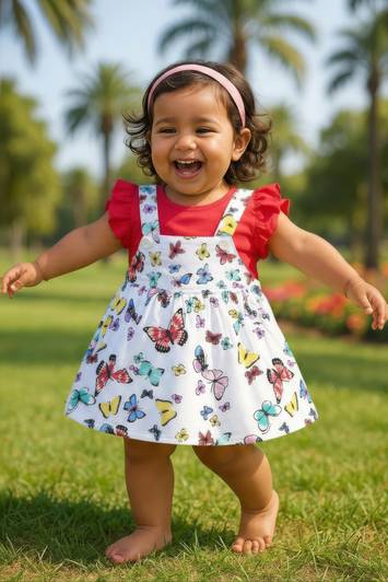 Clothe Funn Dungaree For Baby Girls Casual Printed Pure Cotton