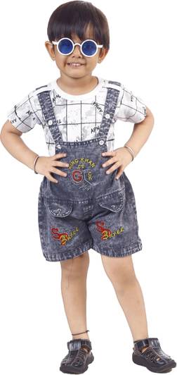 KJD Dungaree For Baby Boys & Baby Girls Party Printed Cotton Blend