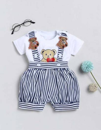 Tintin Dungaree For Baby Boys & Baby Girls Casual Striped Cotton Blend