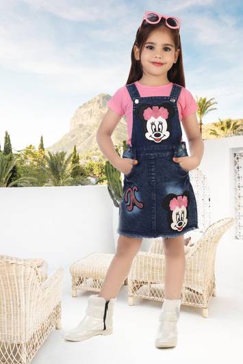 Mynxe Dungaree For Girls Casual Printed Denim, Pure Cotton