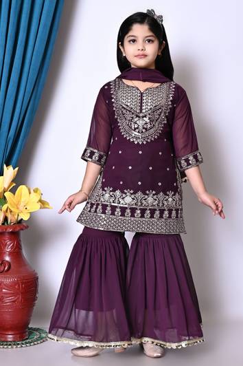 Mselimdresses Girls Casual Kurta and Sharara Set