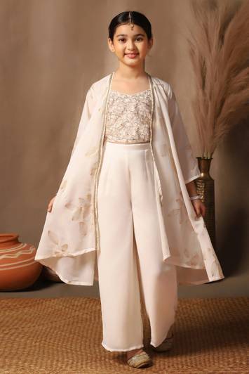 Fashion Dream Girls Festive & Party Ethnic Jacket, Blouse and Palazzo Set