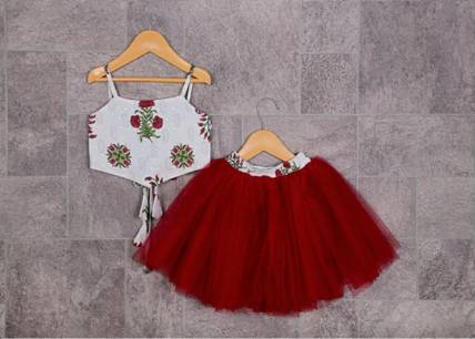 Charan Kanya Baby Girls Festive & Party, Wedding Top and Skirt Set