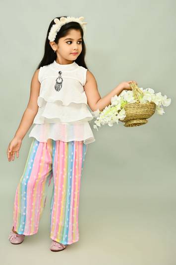 GLAMOUR WORLD GARMENTS Girls Festive & Party Kurta and Palazzo Set