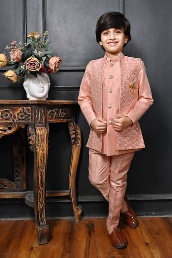AHHAAAA Boys Festive & Party Kurta, Waistcoat and Breeches Set