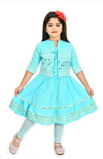 NEW BADSHA DRESSES Girls Wedding Ethnic Jacket, Kurta and Legging Set