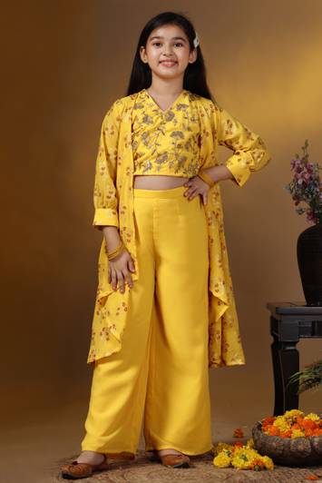 Fashion Dream Girls Festive & Party Ethnic Jacket, Blouse and Palazzo Set