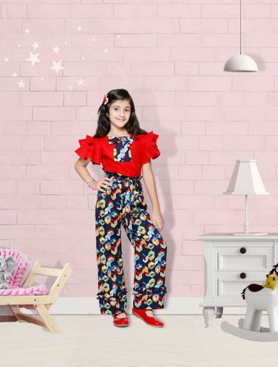 CUTIEKINS Girls Casual Ethnic Jacket, Blouse and Palazzo Set