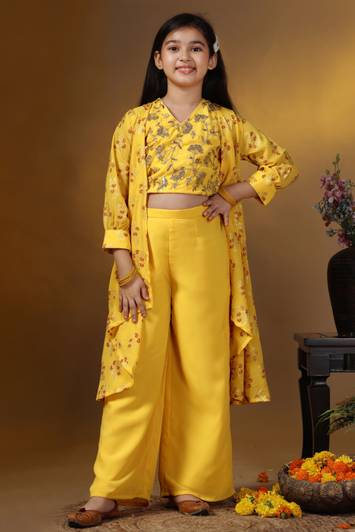 Fashion Dream Girls Festive & Party Ethnic Jacket, Blouse and Palazzo Set
